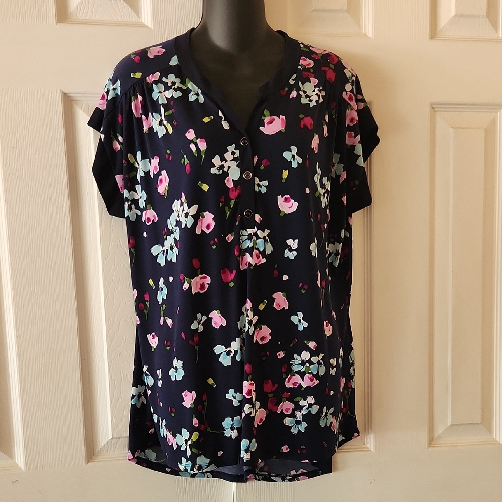 Navy Floral Women's Blouse